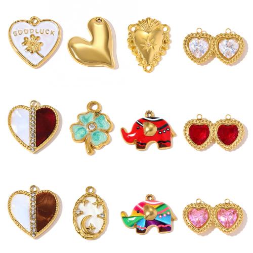 Stainless Steel Pendants, 304 Stainless Steel, with Resin, plated, DIY & different styles for choice & micro pave cubic zirconia & enamel & with rhinestone, 3PCs/Bag, Sold By Bag