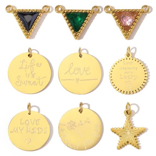 Stainless Steel Pendants, 304 Stainless Steel, gold color plated, DIY & different styles for choice & micro pave cubic zirconia, 3PCs/Bag, Sold By Bag