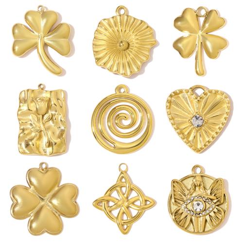 Stainless Steel Pendants, 304 Stainless Steel, gold color plated, DIY & different styles for choice & with rhinestone, 3PCs/Bag, Sold By Bag