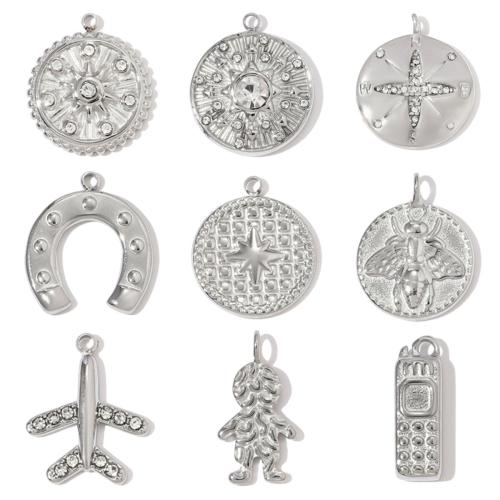 Stainless Steel Pendants, 304 Stainless Steel, polished, DIY & different styles for choice & with rhinestone, original color, 3PCs/Bag, Sold By Bag