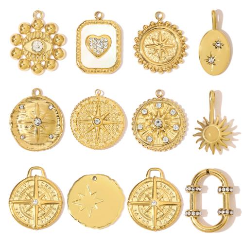 Stainless Steel Pendants, 304 Stainless Steel, with Shell, gold color plated, DIY & different styles for choice & with rhinestone, 3PCs/Bag, Sold By Bag