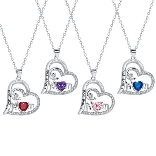 Brass Necklace, with 304 Stainless Steel Chain, with 5cm extender chain, Heart, plated, cross chain & Mother Day Jewelry & micro pave cubic zirconia & for woman, more colors for choice, Length:Approx 45 cm, Sold By PC