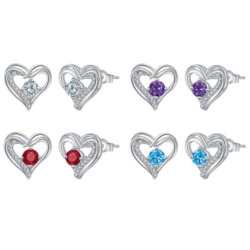 Латунь Сережка-гвоздик, Сердце, Другое покрытие, День матери ювелирные изделия & инкрустированное микро кубического циркония & Женский, Много цветов для выбора, 12.10x11.90mm, продается Пара