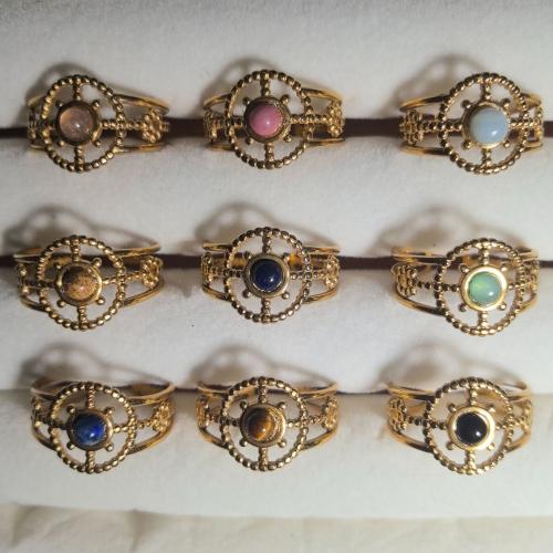 Tibetan Style Cuff Finger Ring, with Gemstone, gold color plated, different materials for choice & for woman & hollow, Sold By PC