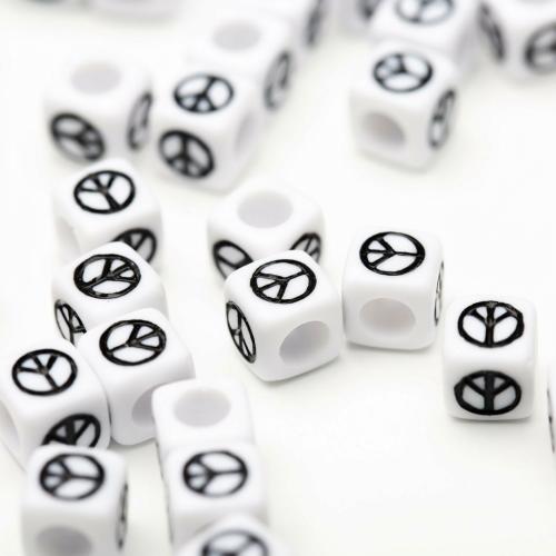 Acrylic Jewelry Beads, Square, DIY & enamel, white and black, 6x6mm, Approx 3000PCs/Lot, 500G/Lot, Sold By Lot