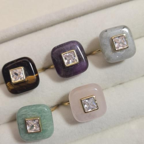 Gemstone Cuff Finger Ring, with Brass, Square, gold color plated, different materials for choice & micro pave cubic zirconia & for woman, Sold By PC