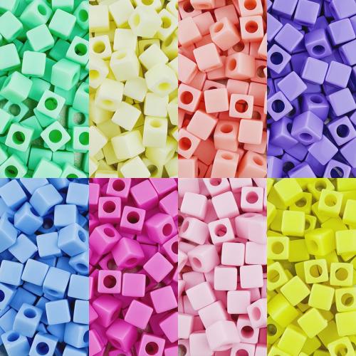 Opaque Acrylic Beads, Square, DIY, more colors for choice, 7x7mm, Hole:Approx 4mm, 100PCs/Bag, Sold By Bag