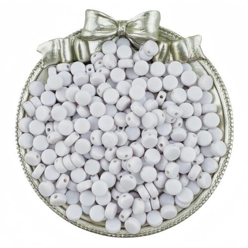 Opaque Acrylic Beads, Flat Round, DIY & smooth, white, 7x4mm, Hole:Approx 1mm, 100PCs/Bag, Sold By Bag