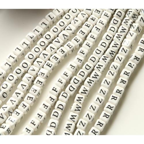 Porcelain Jewelry Beads, Square, printing, DIY & different designs for choice, white and black, 8mm, Sold By PC