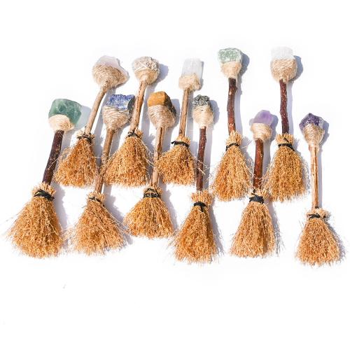 Gemstone Decoration, with Straw, Broom, different materials for choice, 150mm, Sold By PC