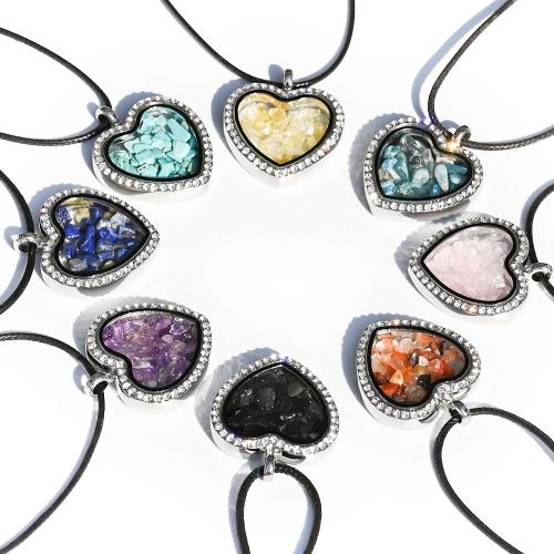 Gemstone Pendants Jewelry, with Tibetan Style, Heart, DIY & different materials for choice & with rhinestone, 30x35x6mm, Sold By PC