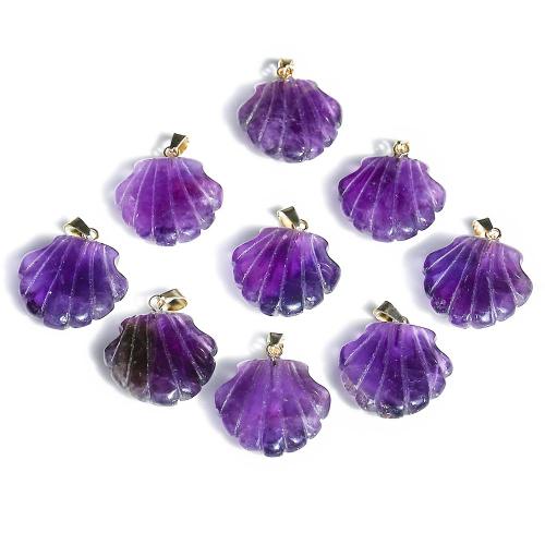 Quartz Gemstone Pendants, Amethyst, Shell, Carved, DIY, 6x22mm, Sold By PC
