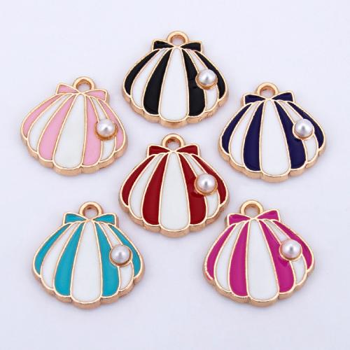 Zink-Legierung-Emaille-Anhänger, Zinklegierung, mit Kunststoff Perlen, Schale, plattiert, DIY, keine, 15x15mm, verkauft von PC