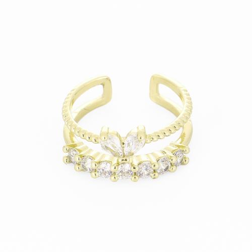 Brass Cuff Finger Ring, gold color plated, micro pave cubic zirconia & for woman & hollow, Sold By PC