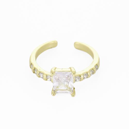 Brass Cuff Finger Ring, Geometrical Pattern, gold color plated, micro pave cubic zirconia & for woman, Sold By PC