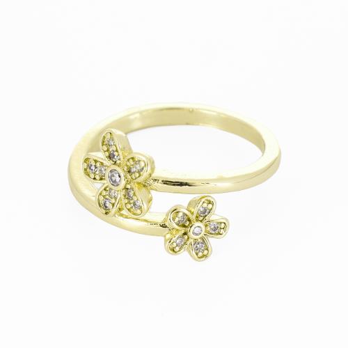 Brass Cuff Finger Ring, Flower, gold color plated, micro pave cubic zirconia & for woman, Sold By PC