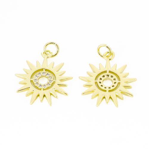 Cubic Zirconia Micro Pave Brass Pendant, Sun, gold color plated, DIY & micro pave cubic zirconia & hollow, 21x18x2mm, Sold By PC