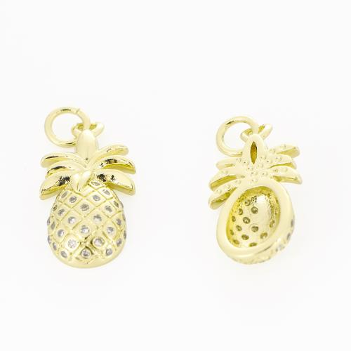Cubic Zirconia Micro Pave Brass Pendant, Pineapple, gold color plated, DIY & micro pave cubic zirconia, 22x11x4mm, Sold By PC