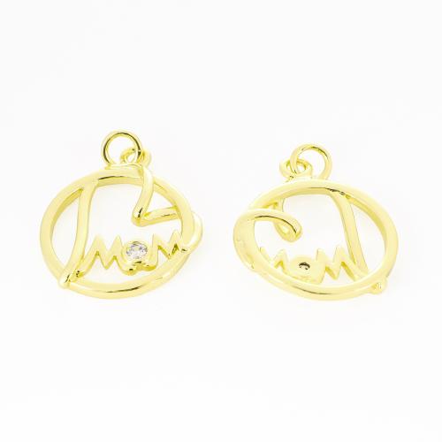 Cubic Zirconia Micro Pave Brass Pendant, gold color plated, DIY & with letter pattern & micro pave cubic zirconia, Sold By PC
