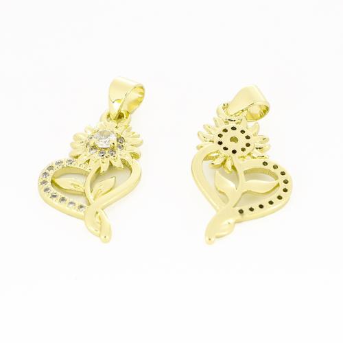 Cubic Zirconia Micro Pave Brass Pendant, Flower, gold color plated, DIY & micro pave cubic zirconia, Sold By PC