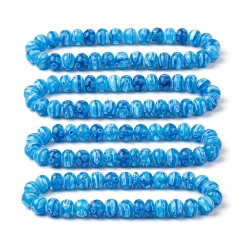 Handgewickelte Perlen, Lampwork, Abakus,Rechenbrett, poliert, DIY, blau, 8x10mm, ca. 55PCs/Strang, verkauft von Strang