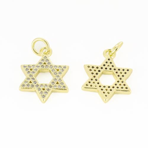 Cubique Pendentif en laiton zircon pavent, Hexagram, Placage de couleur d'or, DIY & pavé de micro zircon, 20x13x2mm, Vendu par PC