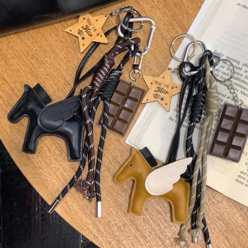 PU Leather Bag Pendant, with Polyester Cord & Tibetan Style, Horse, cute & Unisex, more colors for choice, 230mm, Sold By PC