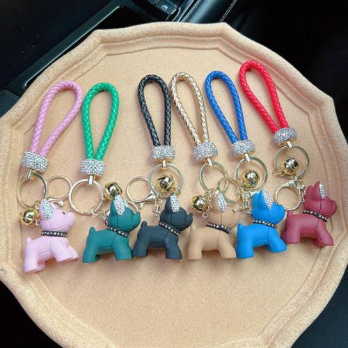 Resin Key Clasp, with PU Leather & Tibetan Style, Dog, cute & for woman & with rhinestone, more colors for choice, Sold By PC