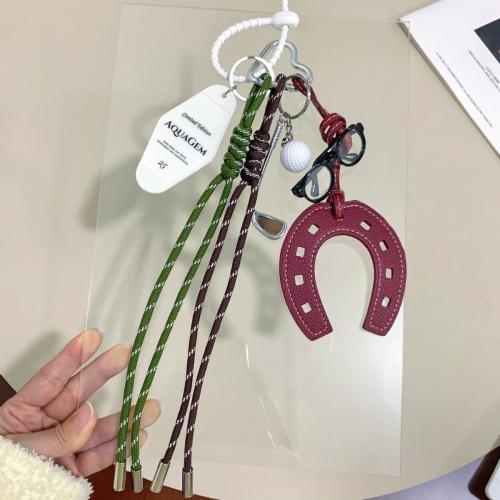 Nylon Key Clasp, with PU Leather & Tibetan Style, Unisex, 230mm, Sold By PC