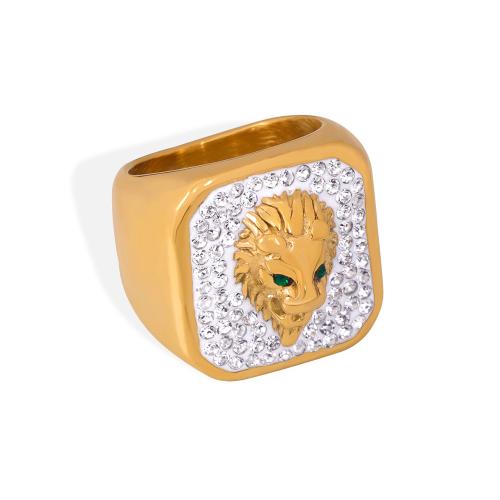 Rhinestone Stainless Steel Finger Ring, 304 Stainless Steel, with Rhinestone Clay Pave, 18K gold plated, different size for choice & for woman, white, 20mm, Sold By PC