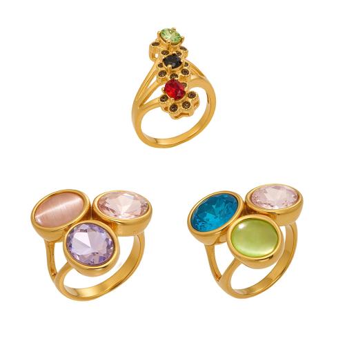 Rhinestone Stainless Steel Finger Ring, 304 Stainless Steel, with Glass Rhinestone, Vacuum Ion Plating, different size for choice & different styles for choice & for woman, more colors for choice, Sold By PC