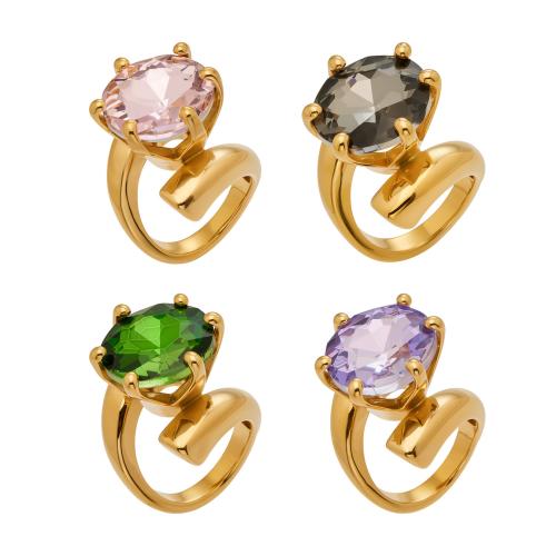 Cubic Zirconia Stainless Steel Finger Ring, 304 Stainless Steel, with Cubic Zirconia, Vacuum Ion Plating, different size for choice & for woman, more colors for choice, 23mm, Sold By PC