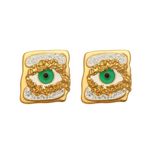 Pendientes de Acero Inoxidable, con Arcilla analiar de diamantes de imitación AB, chapado en color dorado, para mujer, 22.10x22.30mm, Vendido por Par