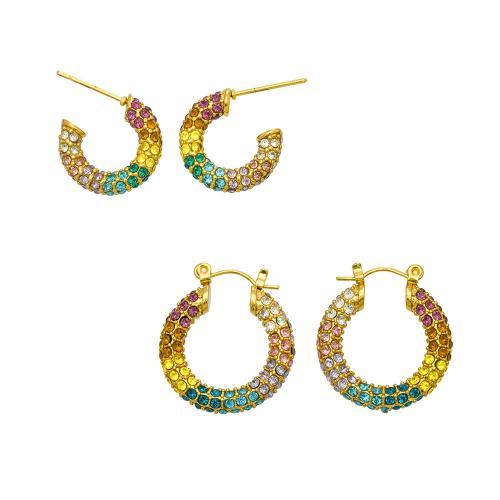 Pendientes de Acero Inoxidable, chapado en color dorado, diferentes estilos para la opción & micro arcilla de zirconia cúbica & para mujer, más colores para la opción, Vendido por Par