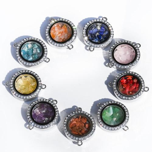 Edelstein-Connector, Edelstein, mit Zinklegierung, flache Runde, DIY & verschiedenen Materialien für die Wahl & mit Strass, 32x25x7mm, verkauft von PC