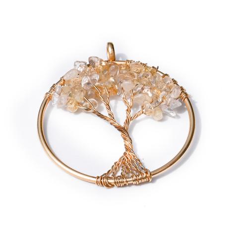 Quartz Gemstone Pendants, Citrine, with Tibetan Style, Tree, DIY & hollow, 50mm, Sold By PC