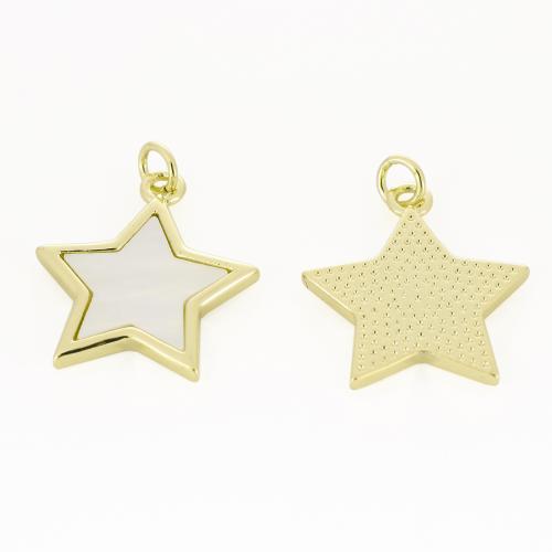 Pendentifs de coquillages blancs naturels, laiton, étoile, Placage de couleur d'or, DIY, 23x20x2mm, Vendu par PC