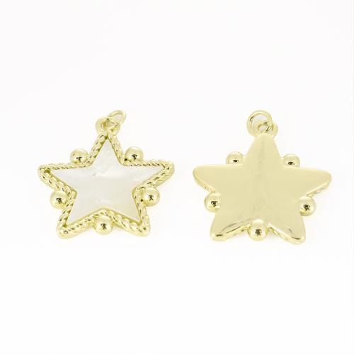 Pendentifs de coquillages blancs naturels, laiton, avec coquille blanche, étoile, Placage de couleur d'or, DIY, 30x25x3mm, Vendu par PC