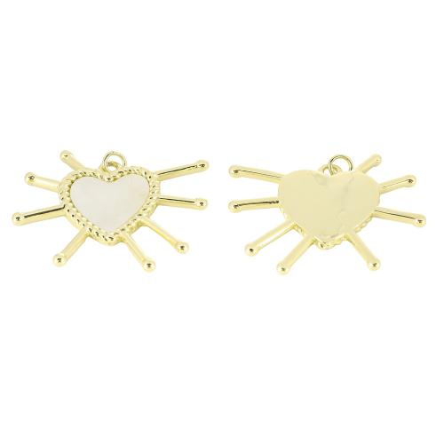 Pendentifs de coquillages blancs naturels, laiton, avec coquille blanche, coeur, Placage de couleur d'or, DIY, 30x37x3mm, Vendu par PC