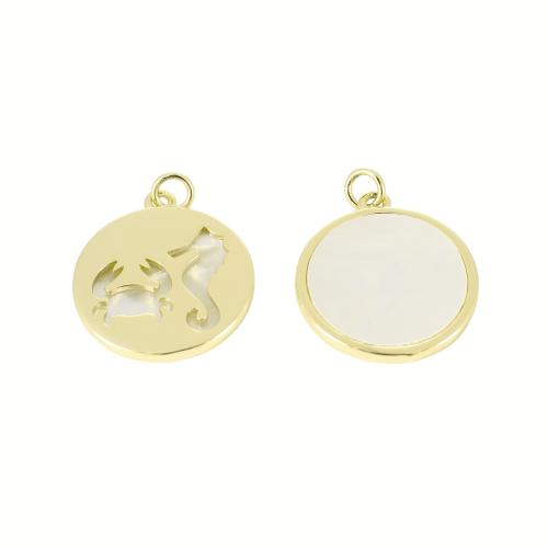 Colgantes de Nácar Blanco Natural, metal, con Nácar Blanca, Redondo aplanado, chapado en color dorado, Bricolaje & hueco, 26x21x2mm, Vendido por UD