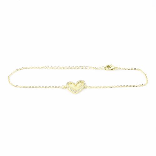 Cubic Zirconia Micro Pave Brass Bracelet, Heart, gold color plated, micro pave cubic zirconia & for woman, Length:Approx 23 cm, Sold By PC