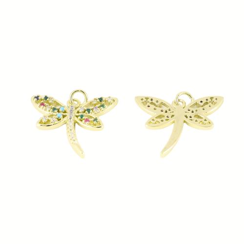 Cubic Zirconia Micro Pave Brass Pendant, Dragonfly, gold color plated, DIY & micro pave cubic zirconia, 20x24x3mm, Sold By PC