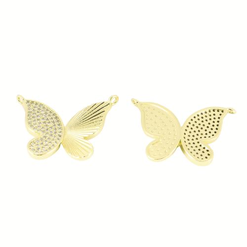 Cubic Zirconia Micro Pave Brass Pendant, Butterfly, gold color plated, DIY & micro pave cubic zirconia, 20x30x3mm, Sold By PC
