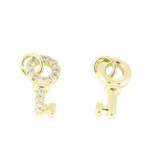 Cubic Zirconia Micro Pave Brass Pendant, Key, gold color plated, DIY & micro pave cubic zirconia, 20x9x2mm, Sold By PC