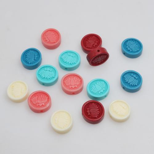 Resin Jewelry Beads, Flat Round, injection moulding, DIY & with flower pattern, more colors for choice, 13x14mm, 100PCs/Bag, Sold By Bag