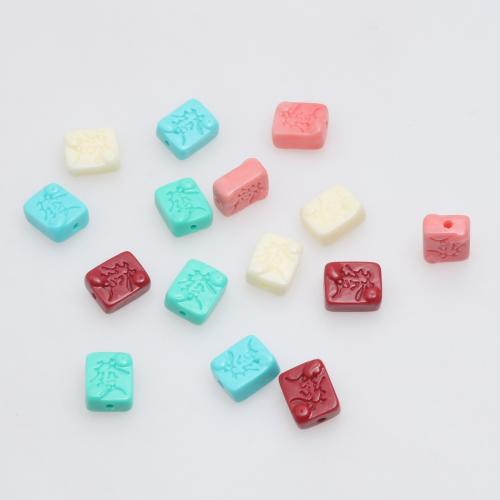 Resin Jewelry Beads, Geometrical Pattern, DIY & with letter pattern, more colors for choice, 7.50x9.40mm, 100PCs/Bag, Sold By Bag