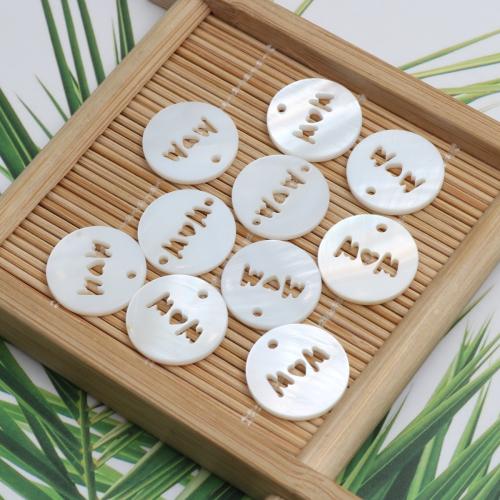 Natural White Shell Pendants, Flat Round, Carved, DIY & with letter pattern & hollow, 15mm, Sold By PC