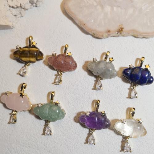 Gemstone Pendants Jewelry, with Brass, Cloud, gold color plated, DIY & different materials for choice & with rhinestone, 20x28mm, Sold By PC