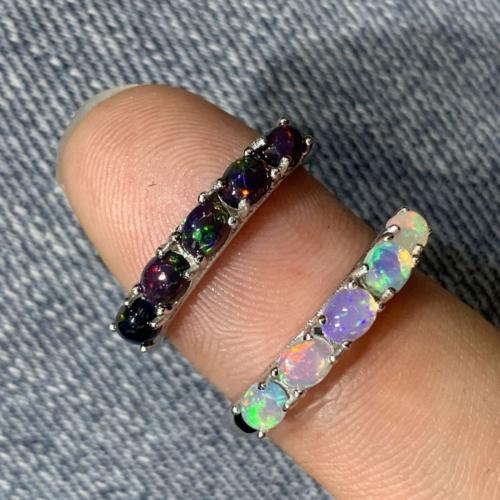 925 Sterling Silver Cuff Finger Ring, with Opal, fashion jewelry & for woman, more colors for choice, opal size 4x3mm, Sold By PC