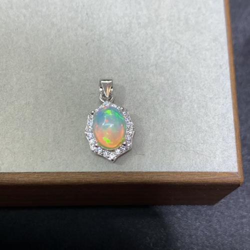 925 Sterling Silver Pendant, with Opal, DIY, pendant size 17.3x9.8mm, opal size 6x8mm, Sold By PC